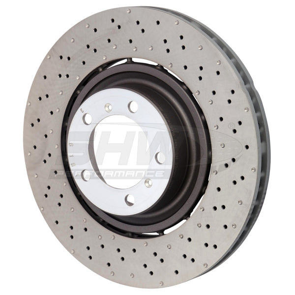 SHW Performance SHW 3.8L without Ceramics Right Drilled-Dimple LW Brake Rotor 9P1615302K, Front, Porsche 911 Turbo (991)