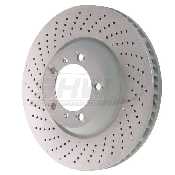 SHW Performance SHW with Center Lock without Ceramics Left Drill-Dimp MB Rotor 99735140502, Front, Porsche 911 Turbo (991/997)