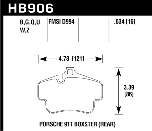 Hawk 2.0L Ceramic Composite Brakes ER-1 Brake Pads, Rear, Porsche Boxster (718)
