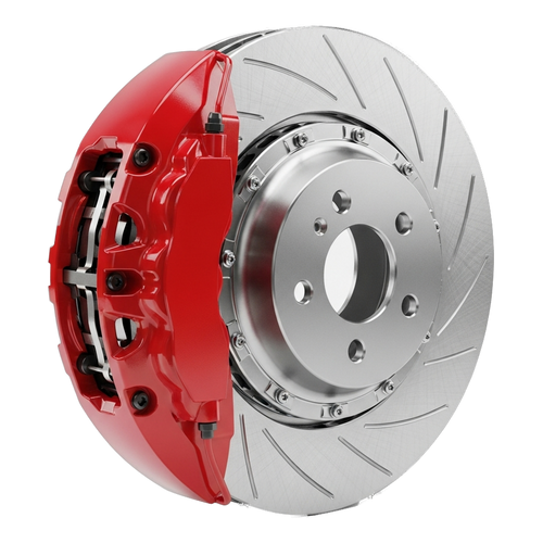 Performance big brake kit with slotted rotor and red caliper