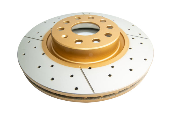 DBA Street Gold Cross-Drilled/Slotted Front Rotor VW Golf/Jetta/Tiguan