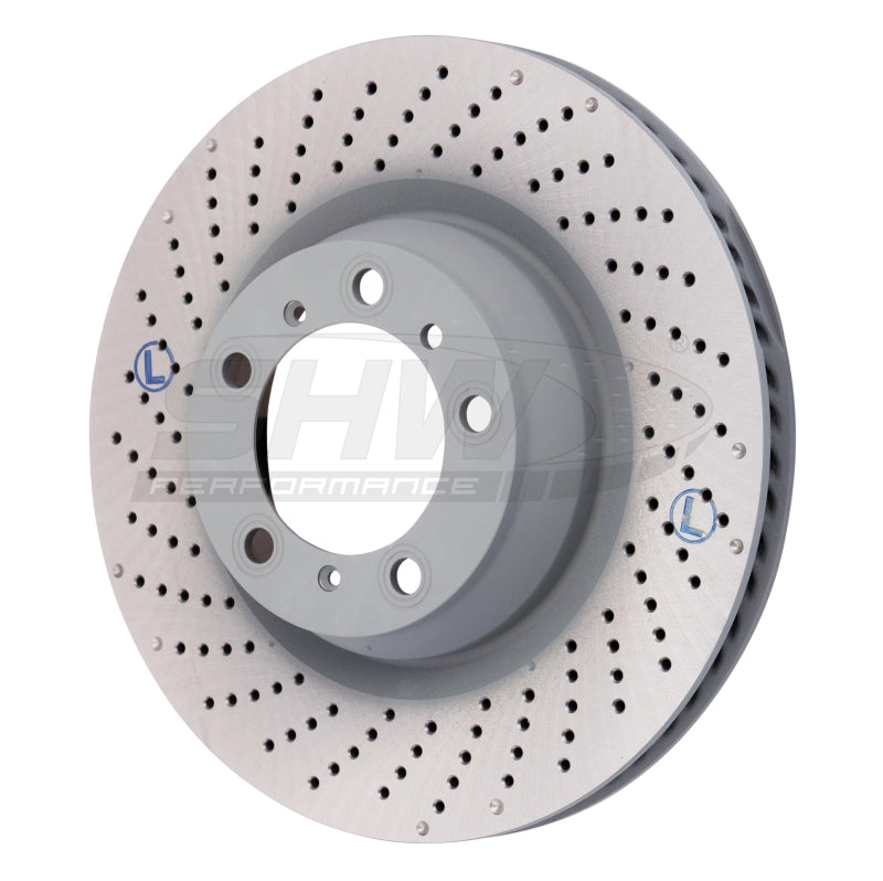 SHW Performance SHW 3.8L without Ceramics Left Drilled-Dimpled MB Brake Rotor 99735240502, Rear — Porsche 911 Turbo (991/997) — SHW Performance performance part