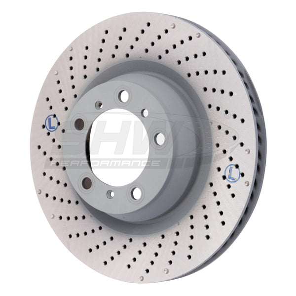 SHW Performance SHW 3.8L without Ceramics Left Drilled-Dimpled MB Brake Rotor 99735240502, Rear, Porsche 911 Turbo (991/997)