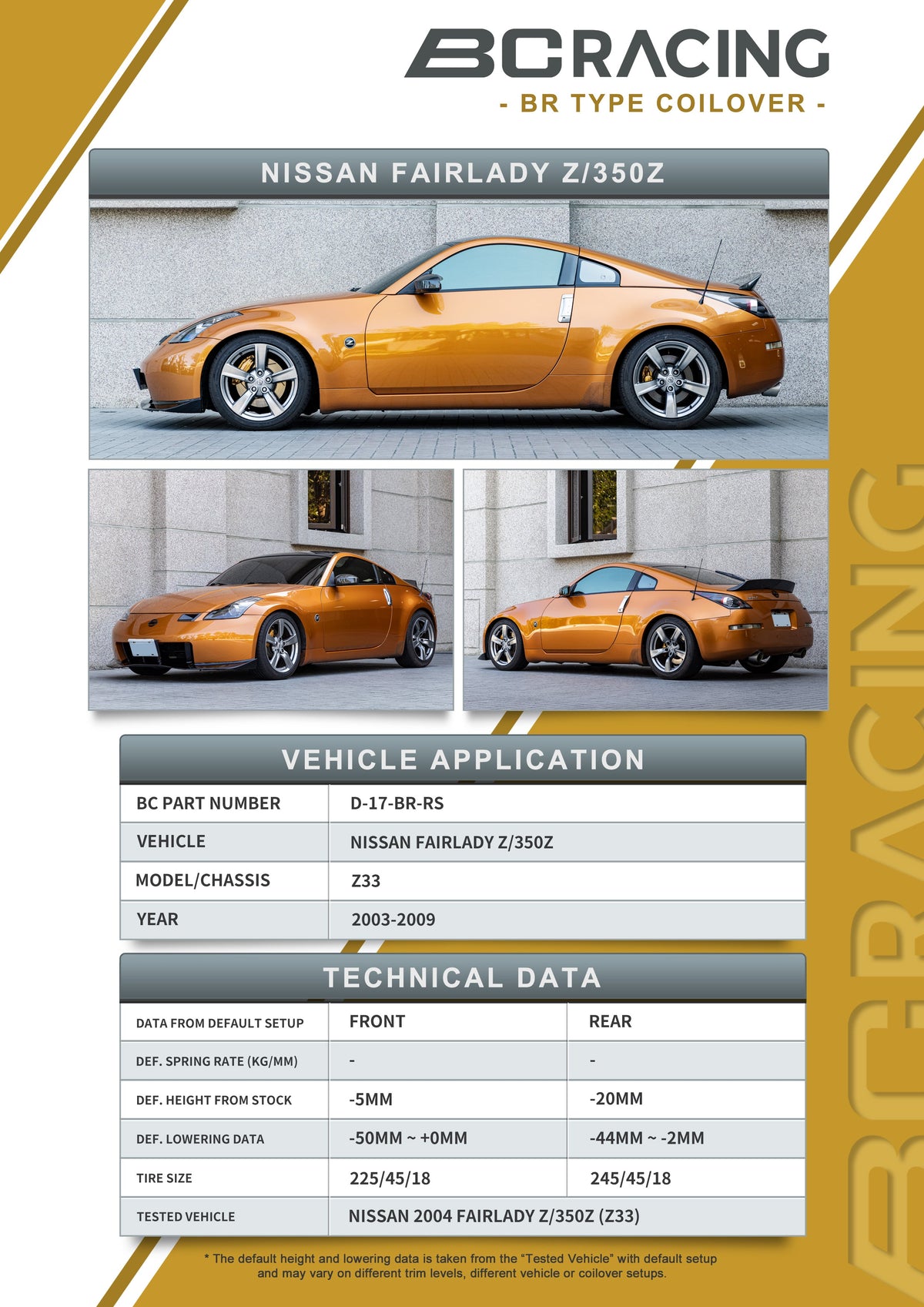 BC Racing BR Series Coilovers — Nissan 350Z (Z33) 2003–2008