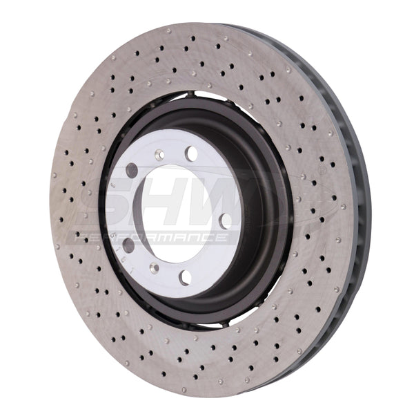 SHW Performance SHW 3.8L without Ceramics Left Drilled-Dimpled LW Brake Rotor 9P1615301K, Front, Porsche 911 Turbo (991)