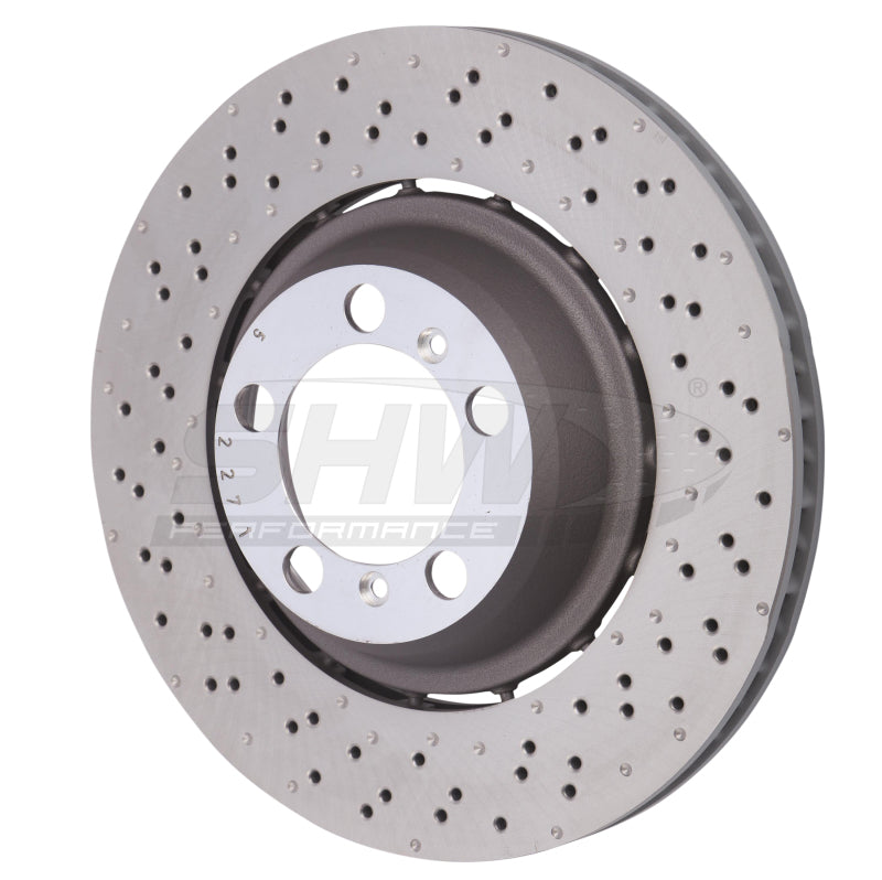 SHW Performance SHW 4.0L without Ceramics Left Drill-Dimp LW Brake Rotor 99135240780, Rear — Porsche 911 GT3 (991) — SHW Performance performance part