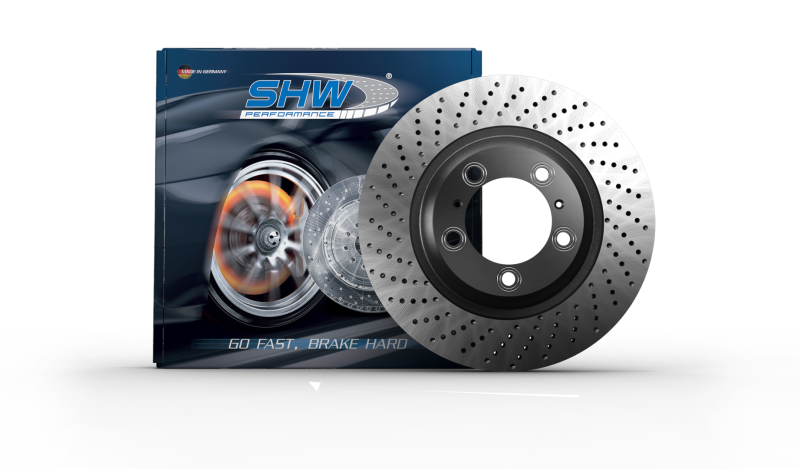 SHW Performance SHW with Center Lock without Ceramics Left Drill-Dimp MB Rotor 99735240503, Rear — Porsche 911 Turbo (991/997) — SHW Performance performance part